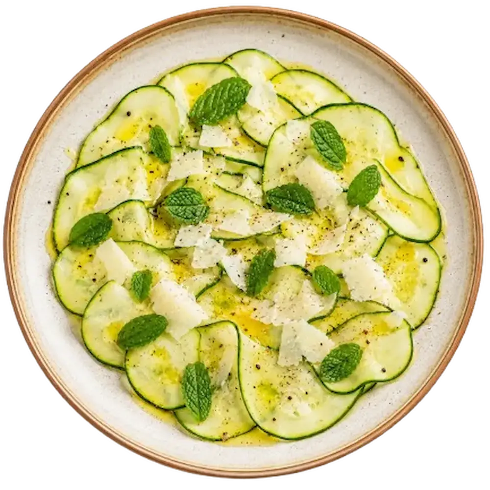 Carpaccio di zucchine con pecorino pugliese e menta, piatto pronto