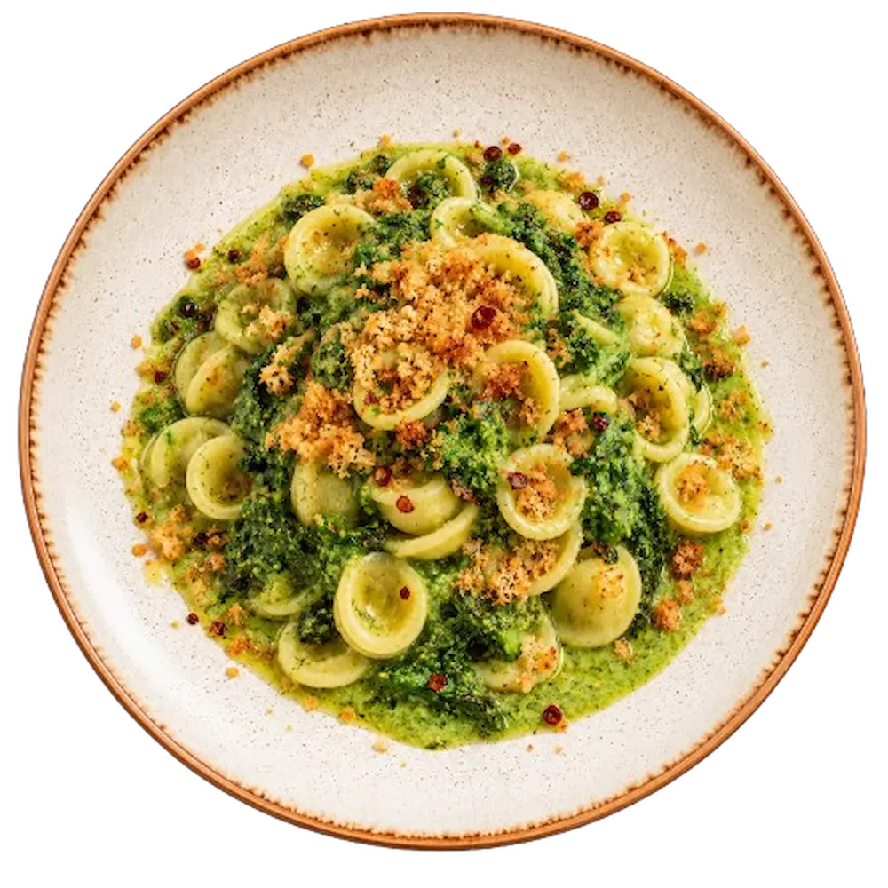 Orecchiette verdi con pangrattato tostato