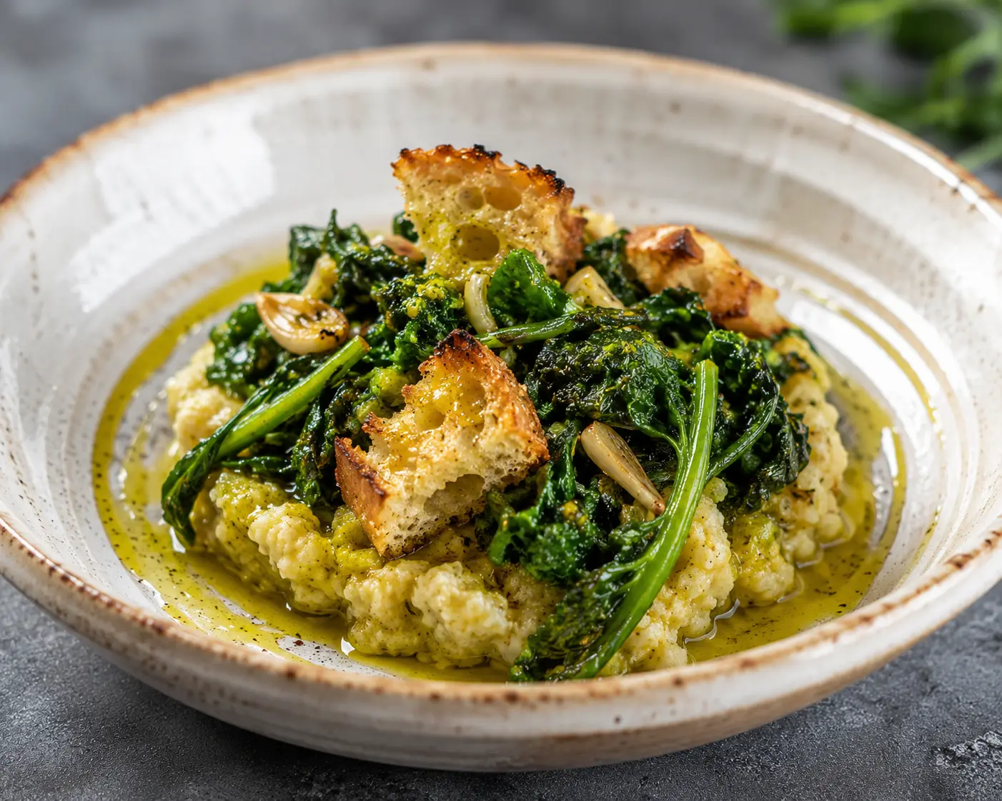 Pancotto moderno con cime di rapa