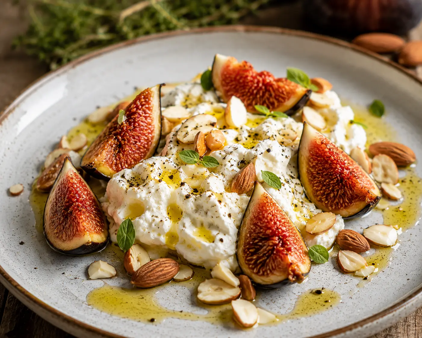 Stracciatella con fichi, mandorle di Toritto e olio EVO